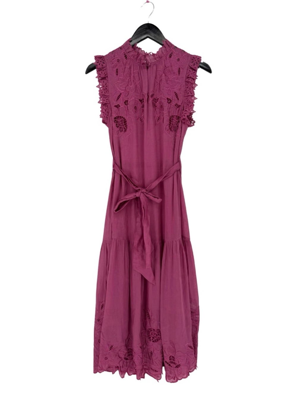 Christy Lynn Gemma Dress Fuchsia Pink Small Linen Silk Embroidered Floral Eyelet - Picture 4 of 16